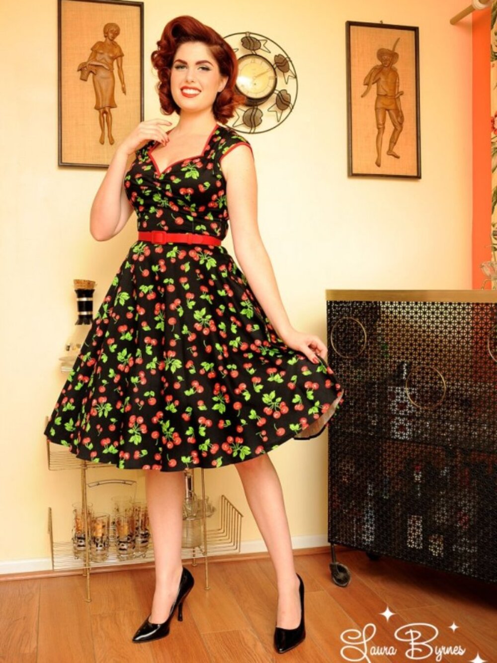 Pinup Couture Heidi Dress in Cherry Print XL Retro NO BELT